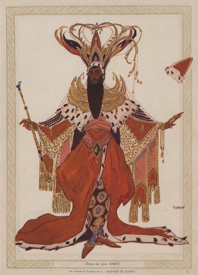 Costume design di Leon Bakst per Potiphar in una produzione dei Ballets Russes del balletto Josephslegende di Richard Strauss (litografia a colori) da Leon (after) Bakst