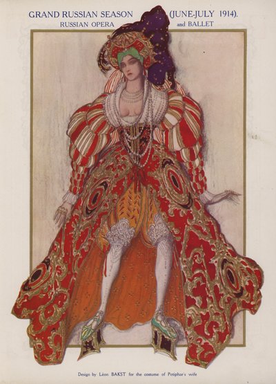 Costume di Leon Bakst per la moglie di Potifar in una produzione dei Ballets Russes del balletto Josephslegende di Richard Strauss da Leon (after) Bakst