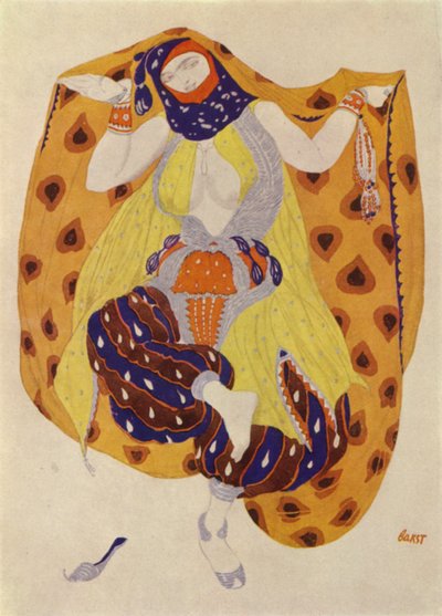 Odalisca, costume design di Leon Bakst per una produzione dei Ballets Russes di Scheherazade da Leon (after) Bakst