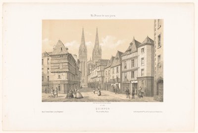 Vista sulla Rue Kéréon e la cattedrale di Quimper da Leon Auguste Asselineau