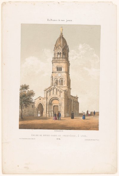 Vista della basilica di Notre-Dame de Fourvière a Lione (serie: Hedendaags Frankrijk) da Leon Auguste Asselineau