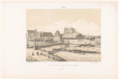 Vista del castello e del Pont de la Rotonde sulla Loira a Nantes da Leon Auguste Asselineau