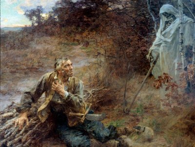 La morte e il boscaiolo. Illustrazione per la favola di Jean de La Fontaine. Dipinto di Leon Augustin Lhermitte, 1893. Chateau Thierry, museo La Fontaine da Leon Augustin Lhermitte
