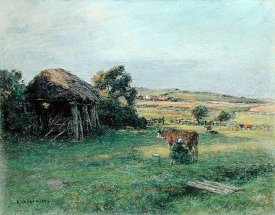 Paesaggio con una Contadina che Mungia una Mucca, metà degli anni 1880 da Leon Augustin Lhermitte