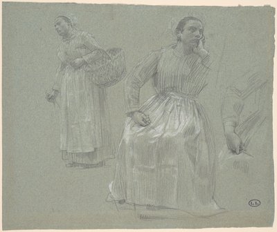 Studio di Due Donne, Una Seduta e Una con un Cestino da Leon Augustin Lhermitte