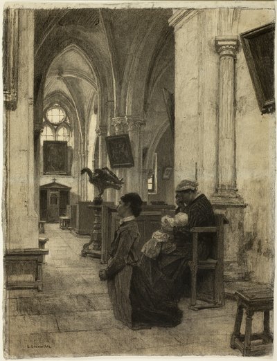 Donne che pregano in chiesa da Leon Augustin Lhermitte
