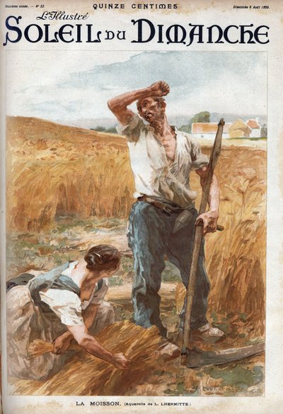 La raccolta. Contadini che mietono il grano in un campo. (basato sull