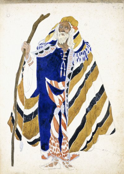 Un costume per un ballerino in Suite Arabe, raffigurante un uomo anziano che tiene un bastone da Leon Bakst