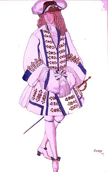 Bozzetto di costume per lo sposo fiammingo, da La bella addormentata da Leon Bakst