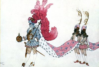 Bozzetto di costume per il Re con i suoi paggi, da La Bella Addormentata da Leon Bakst