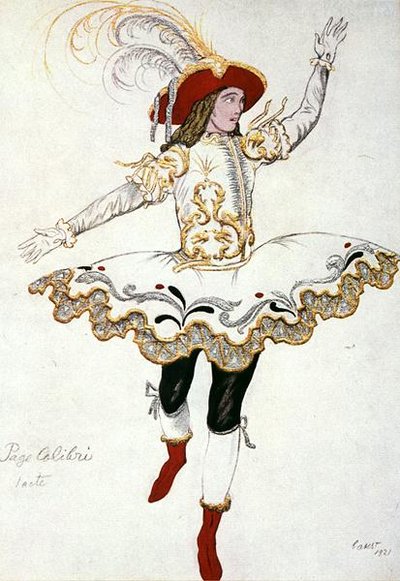 Bozzetto di costume per il Paggio della Fata Colibrì, da La Bella Addormentata da Leon Bakst