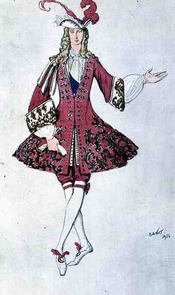 Costume per un paggio, nello stile di Luigi XIV, da Aladino da Leon Bakst