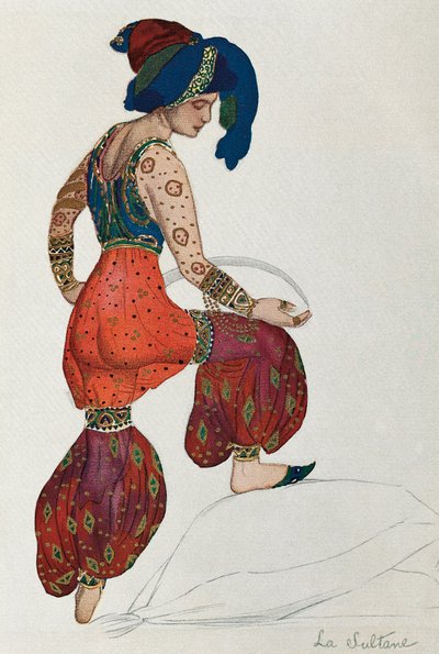 Costume di Vaslav Nijinsky per il personaggio del sultano nel balletto "Sheherazade" 1910 da Leon Bakst