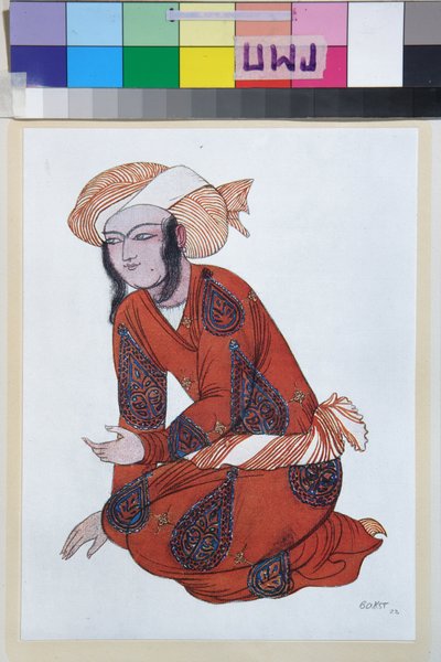 Costume per il balletto Sheherazade di Nikolai Rimsky-Korsakov - Opera di Leon Bakst, litografia a colori da Leon Bakst