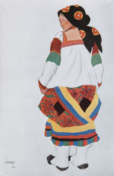 Contadina. Costume per il Vaudeville Vecchia Mosca al Théâtre Femina di Parigi, 1922 da Leon Bakst