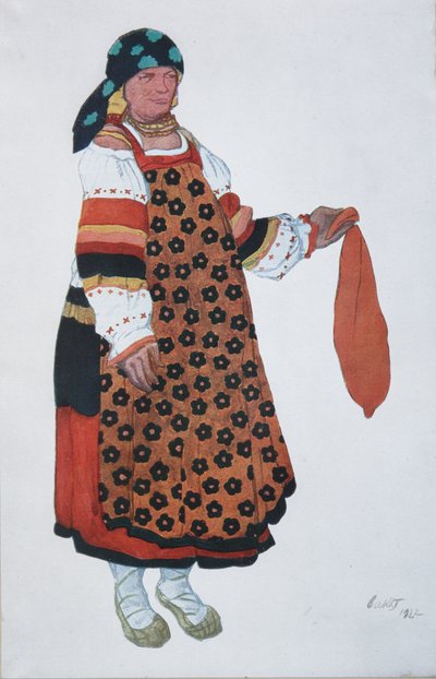 Contadina. Costume per il Vaudeville Vecchia Mosca al Théâtre Femina di Parigi, 1922 da Leon Bakst