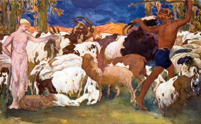 Progetto scenografico per una produzione dei Ballets Russes di Daphnis et Chloe di Ravel da Leon Bakst