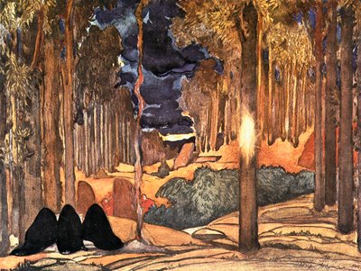 Bozzetto per una scenografia per il quarto atto del dramma giallo di Gabriele d