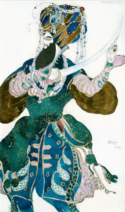 Lo Scià di Persia, costume per una produzione dei Ballets Russes di Scheherazade, c1913 da Leon Bakst