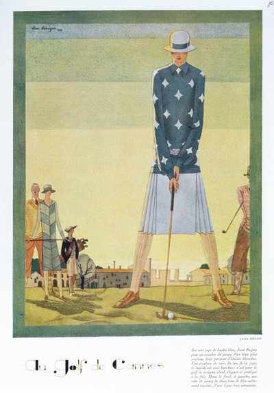 Abito da golf disegnato da Jane Regny, tavola di moda dalla rivista 