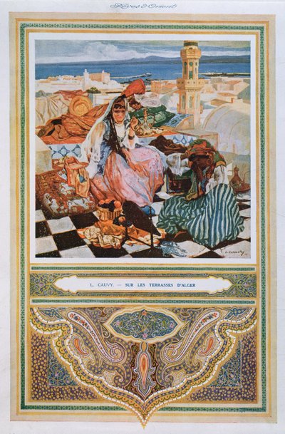 Donna che fuma una shisha (pipa ad acqua) su una terrazza ad Algeri, c.1900 da Leon Cauvy