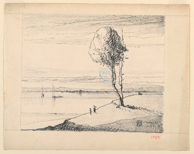 Collina e albero con barche a vela in lontananza da Leon Dabo