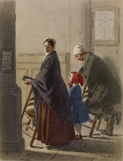 Uomo, donna e ragazza in preghiera in chiesa, 1864 da Leon Henri Antoine Loire