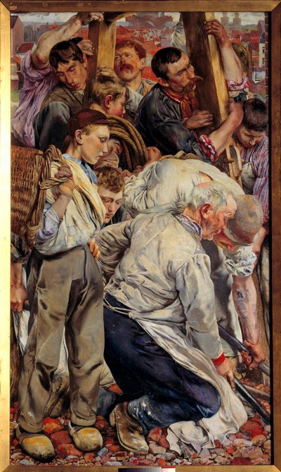 Realismo sociale: Le età del lavoratore (parte sinistra di un trittico) da Leon Henri Marie Frederic