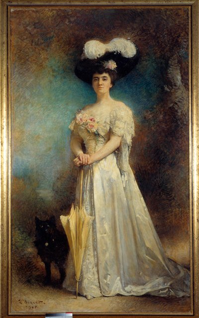 Ritratto a figura intera di Madame Maurice Pascal e il suo cane Tiny da Leon Joseph Florentin Bonnat