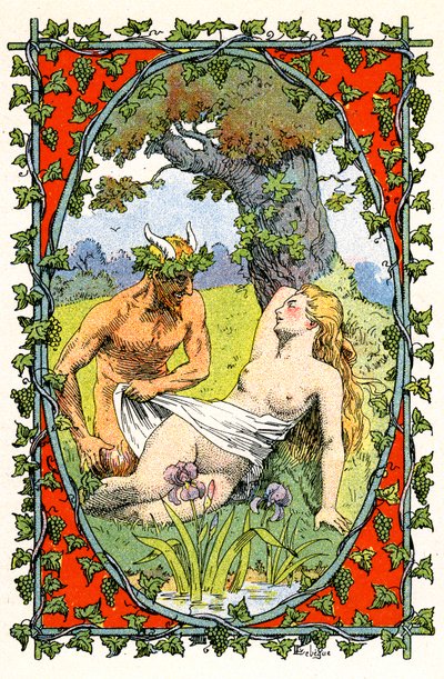 Un fauno svela il corpo nudo di una ninfa addormentata da Leon Lebegue
