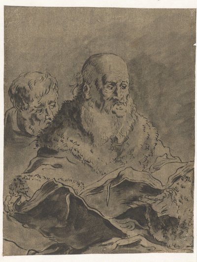 Uomo barbuto in mantello di pelliccia con due libri aperti da Leonaert Bramer