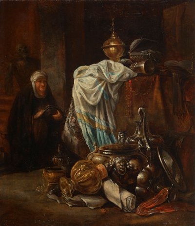 Natura morta con oggetti orientali e vasi di metallo da Leonaert Bramer
