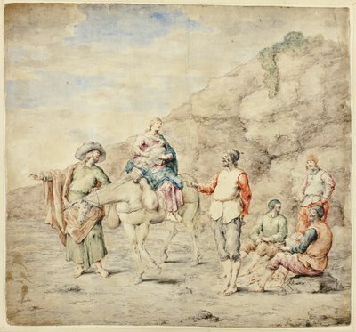 Sacra Famiglia che passa davanti a quattro uomini da Leonard Bramer