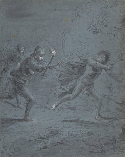Scena notturna con soldati che inseguono un fuggitivo Mark XIV da Leonard Bramer