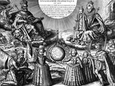 Famiglia reale francese nel 1607 (propaganda): re di Francia Enrico IV e sua moglie la regina Maria de