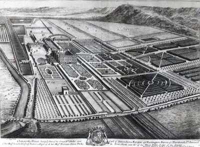 Chatsworth House, inciso da Johannes Kip da Leonard Knyff
