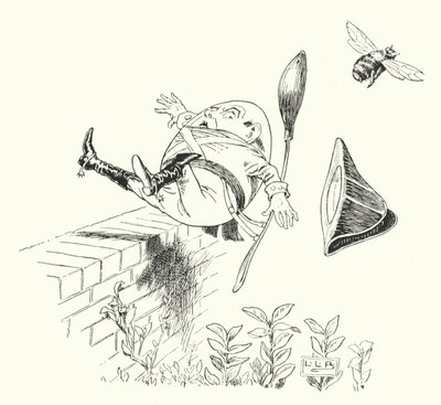 Humpty Dumpty seduto su un muro (incisione) da Leonard Leslie Brooke