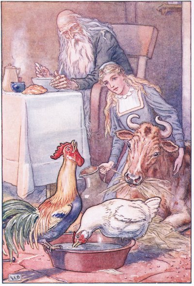 Pulcini carini e mucca chiazzata, quale sarà la nostra risposta ora, anni 1920 da Leonard Leslie Brooke