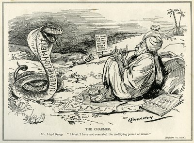 Lloyd George che incanta il serpente della disoccupazione, 1921 da Leonard Raven Hill