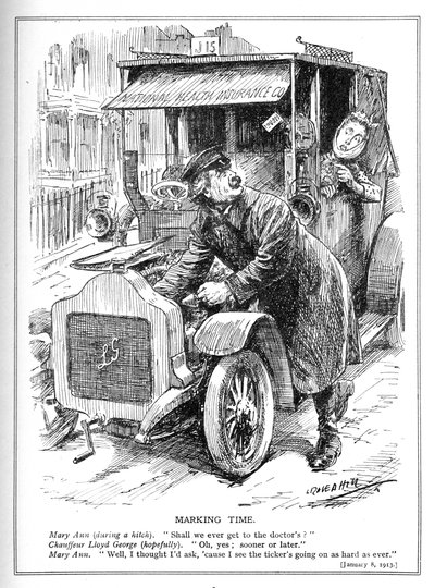 Lloyd George è ritardato nel portare un paziente dal dottore sotto il suo National Health Insurance Act, 1913 da Leonard Raven Hill
