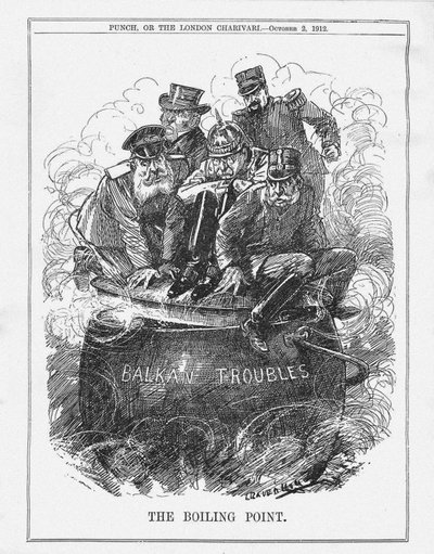 Il punto di ebollizione. Punch Magazine, 2 ottobre 1912 da Leonard Raven Hill
