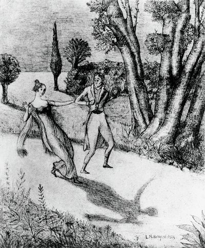 Peter, terrificante uomo ombra, illustrazione per La storia miracolosa di Peter Schlemihl, novella di Adalbert von Chamisso (1781-1838), litografia da dipinto di Leonardo Borgese (1904-1986), edito da Modiano da Leonardo Borgese