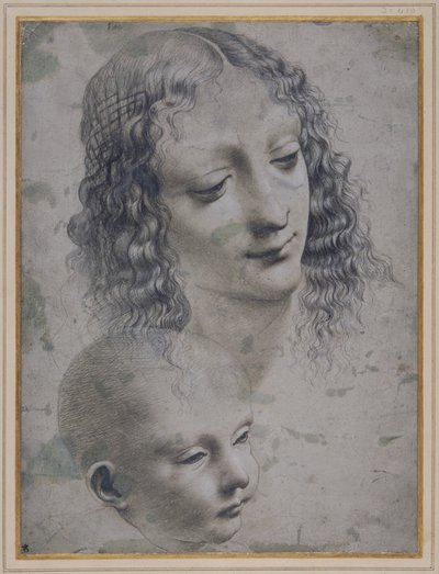 La testa di una donna e la testa di un bambino da Leonardo da (follower of) Vinci