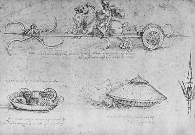 Un Carro Armato con Falci, Due Disegni di una Sorta di Carro Armato e una Partigiana da Leonardo da Vinci