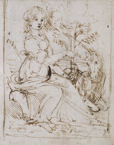 Una fanciulla con un unicorno, fine 1470s da Leonardo da Vinci