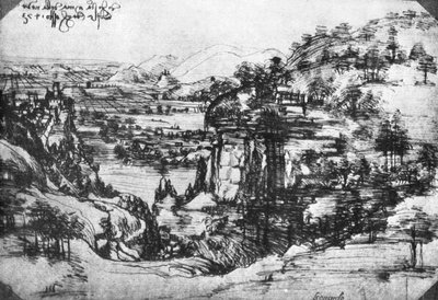 Schizzo di una vista di campagna, XV secolo 1930 da Leonardo da Vinci