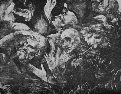 Adorazione dei Magi - Teste del gruppo dietro il re inginocchiato a destra da Leonardo da Vinci