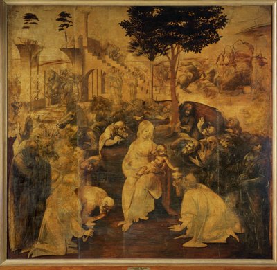 Adorazione dei Magi, incompiuta (sottofondo di vernice su legno) da Leonardo da Vinci