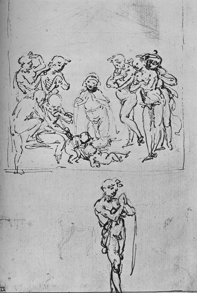 Adorazione dei pastori e studio separato di un pastore da Leonardo da Vinci