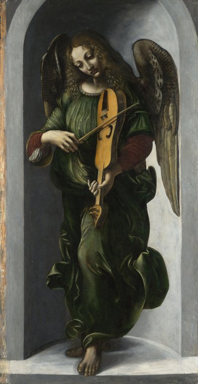 Un angelo in verde con una viella, c. 1490-1499 da Leonardo da Vinci,